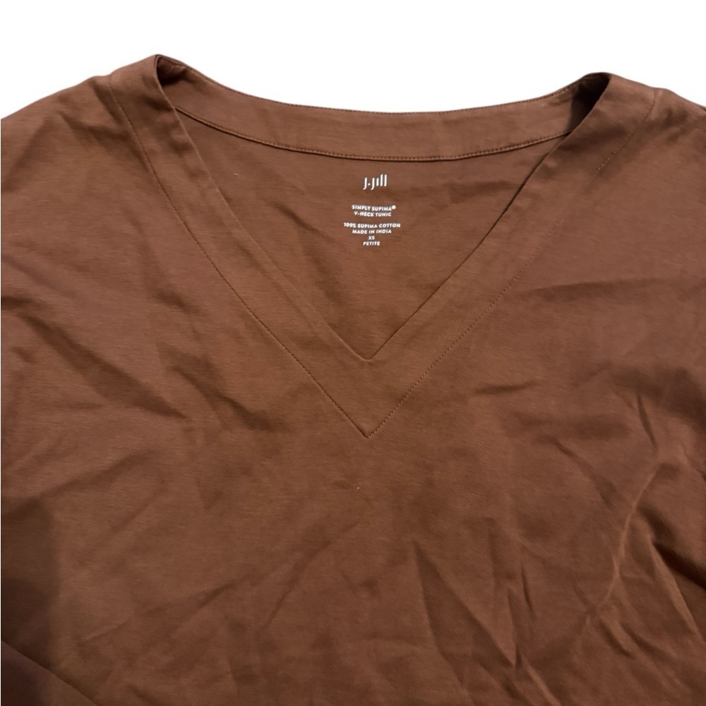 J. Jill Chestnut Brown V-Neck Long Sleeve Top, Thick Cotton, Size XS (oversized) - Picture 2 of 4